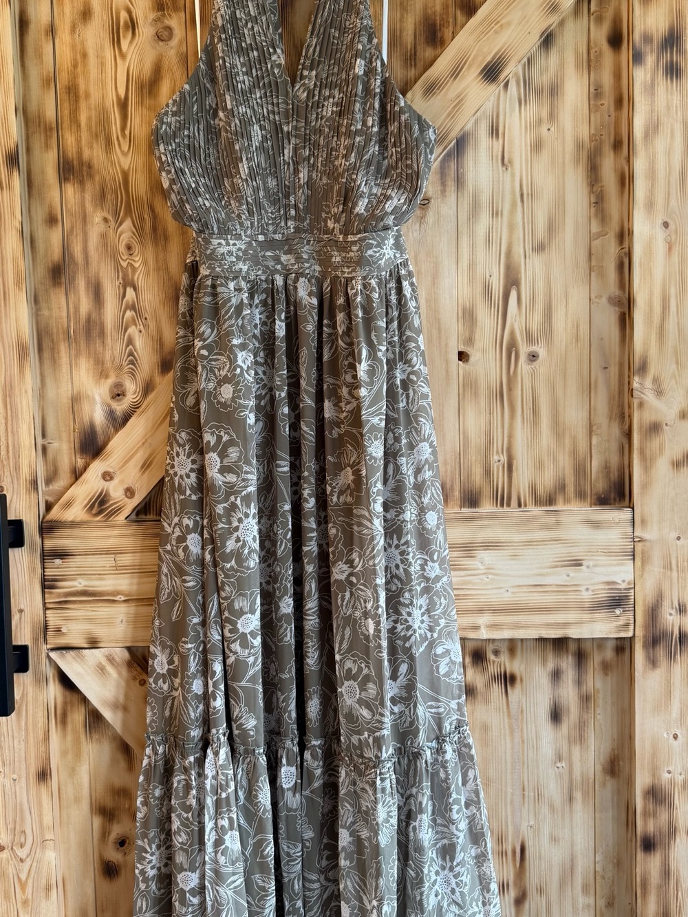 Petal & Pup Green and Taupe Floral Halter Maxi Dress